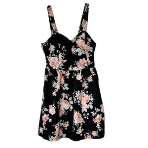 No Boundary Junior Dress Black with Peach/Green Floral Size: Large 11/13